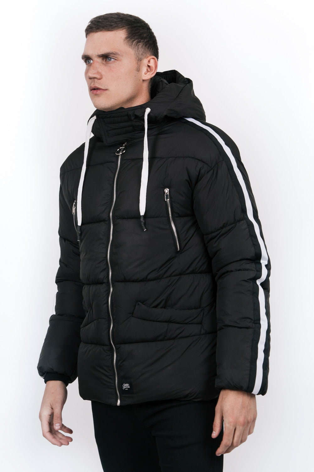 Sixth June - Doudoune bandes capuche noir blanc