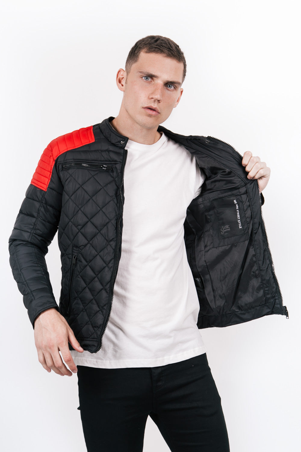Sixth June - Blouson matelassé ajusté biker noir rouge