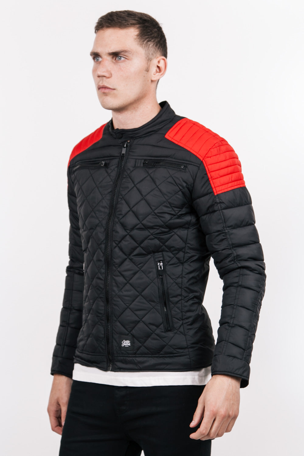 Sixth June - Blouson matelassé ajusté biker noir rouge