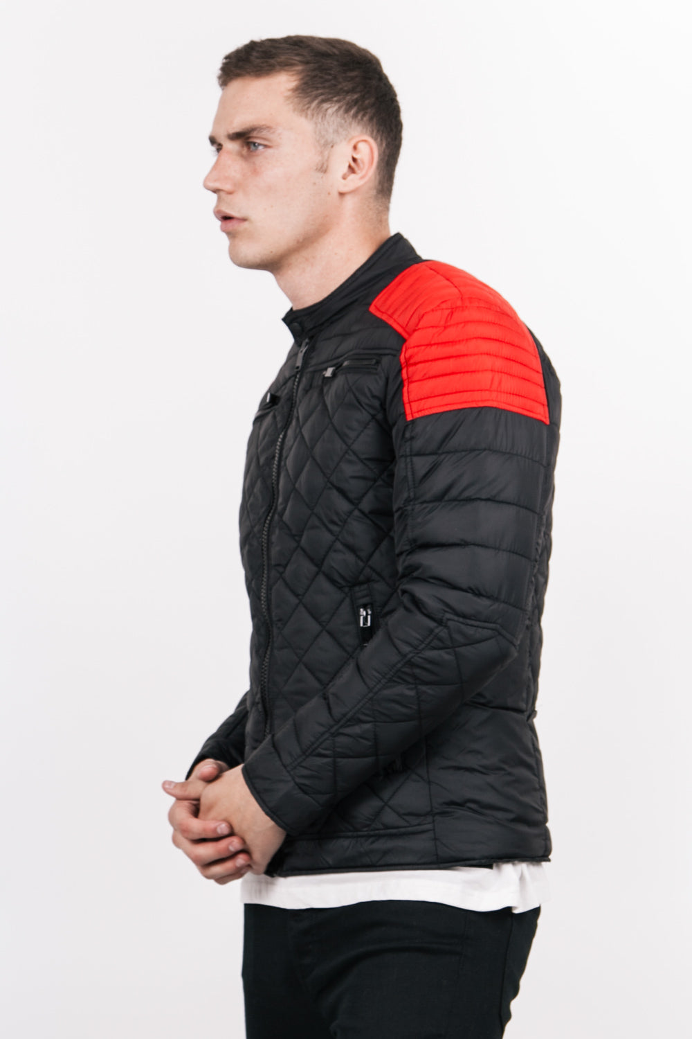 Sixth June - Blouson matelassé ajusté biker noir rouge