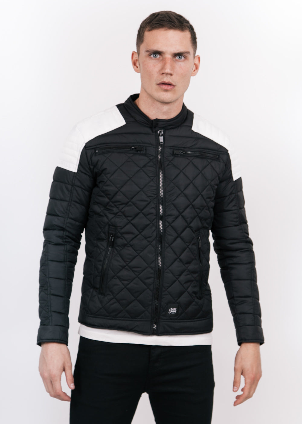 Sixth June - Blouson matelassé ajusté biker noir blanc