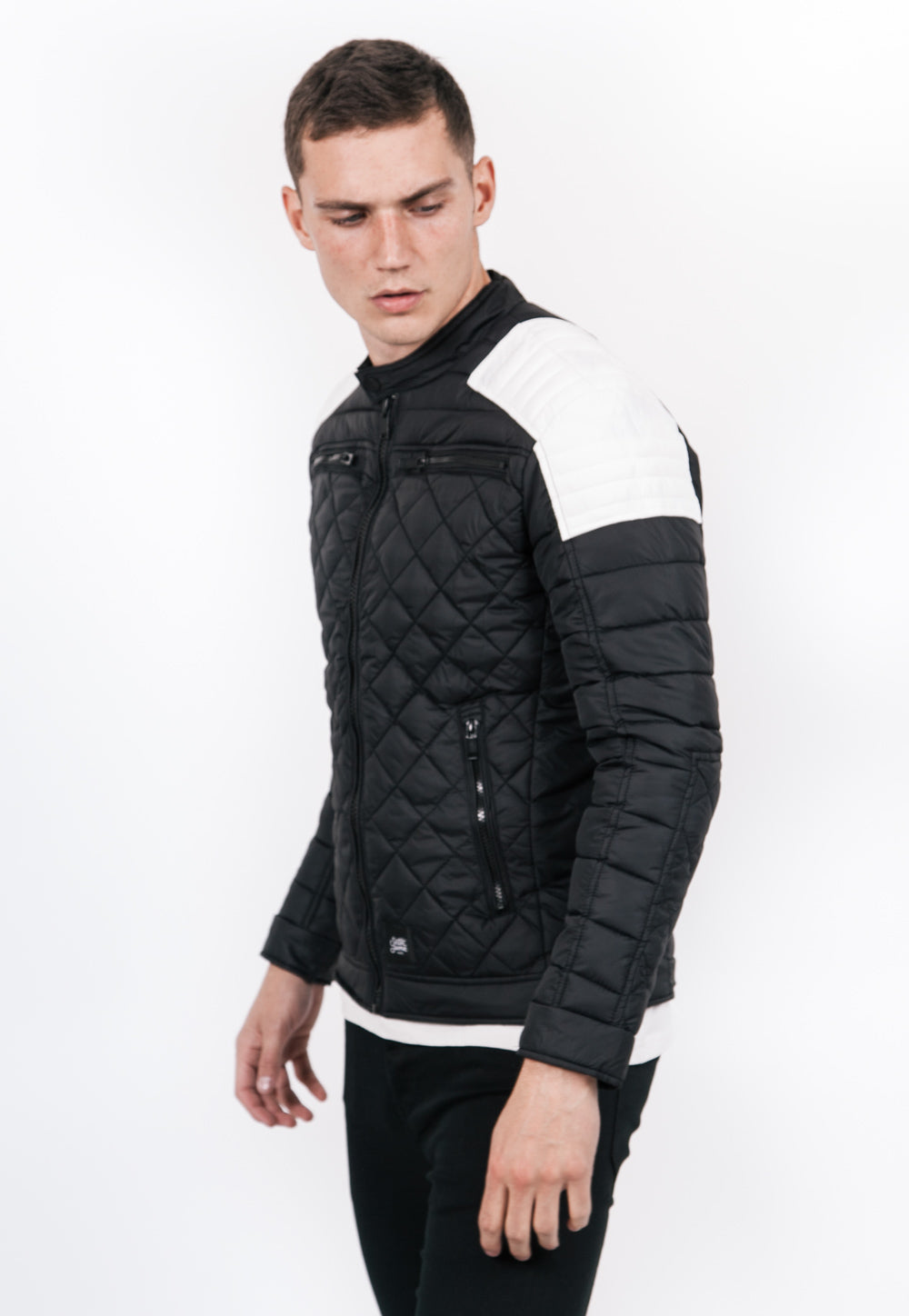 Sixth June - Blouson matelassé ajusté biker noir blanc