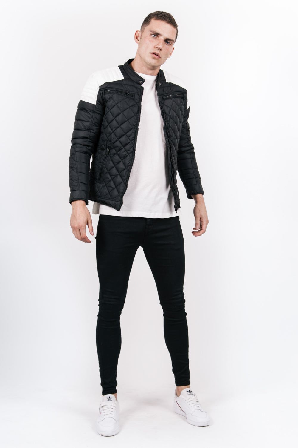 Sixth June - Blouson matelassé ajusté biker noir blanc