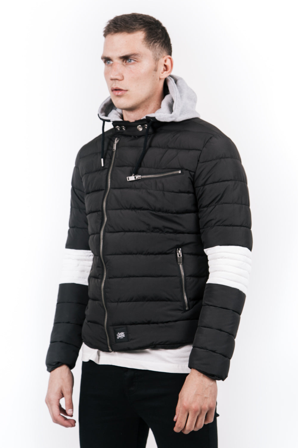 Sixth June - Doudoune courte capuche noir blanc