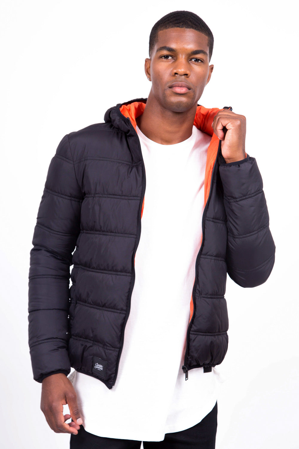 Sixth June - Doudoune fine capuche noir orange