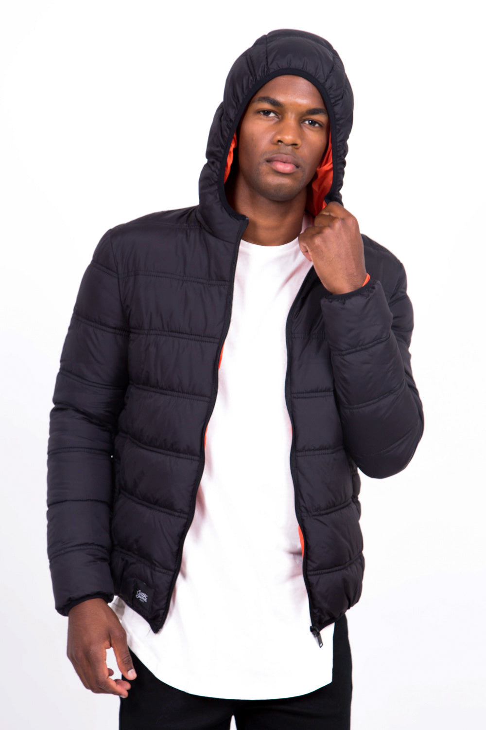 Sixth June - Doudoune fine capuche noir orange