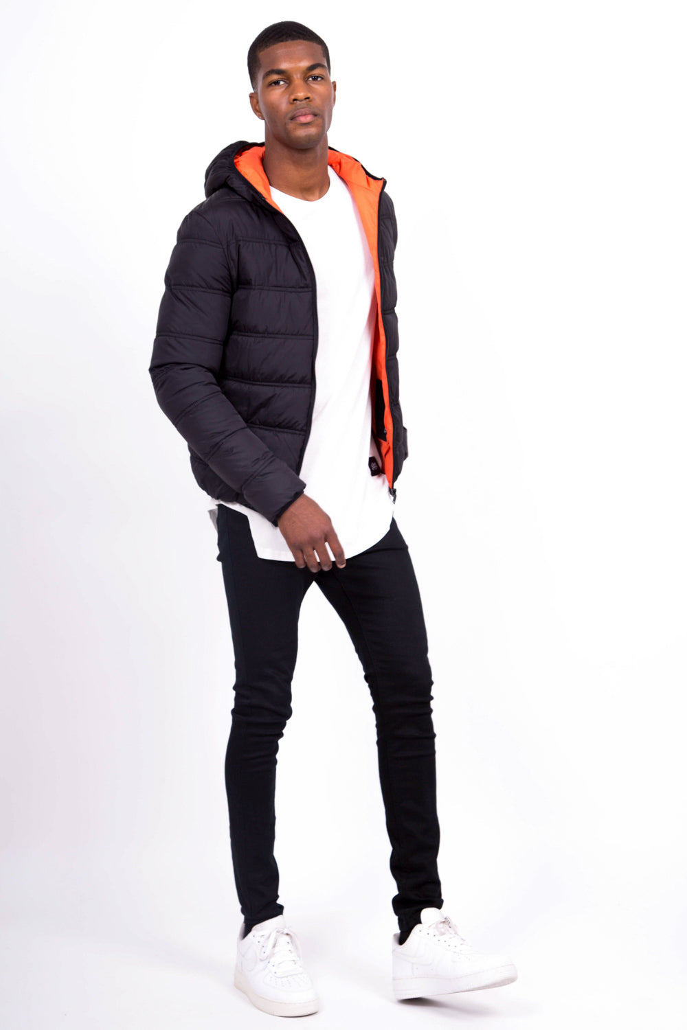 Sixth June - Doudoune fine capuche noir orange