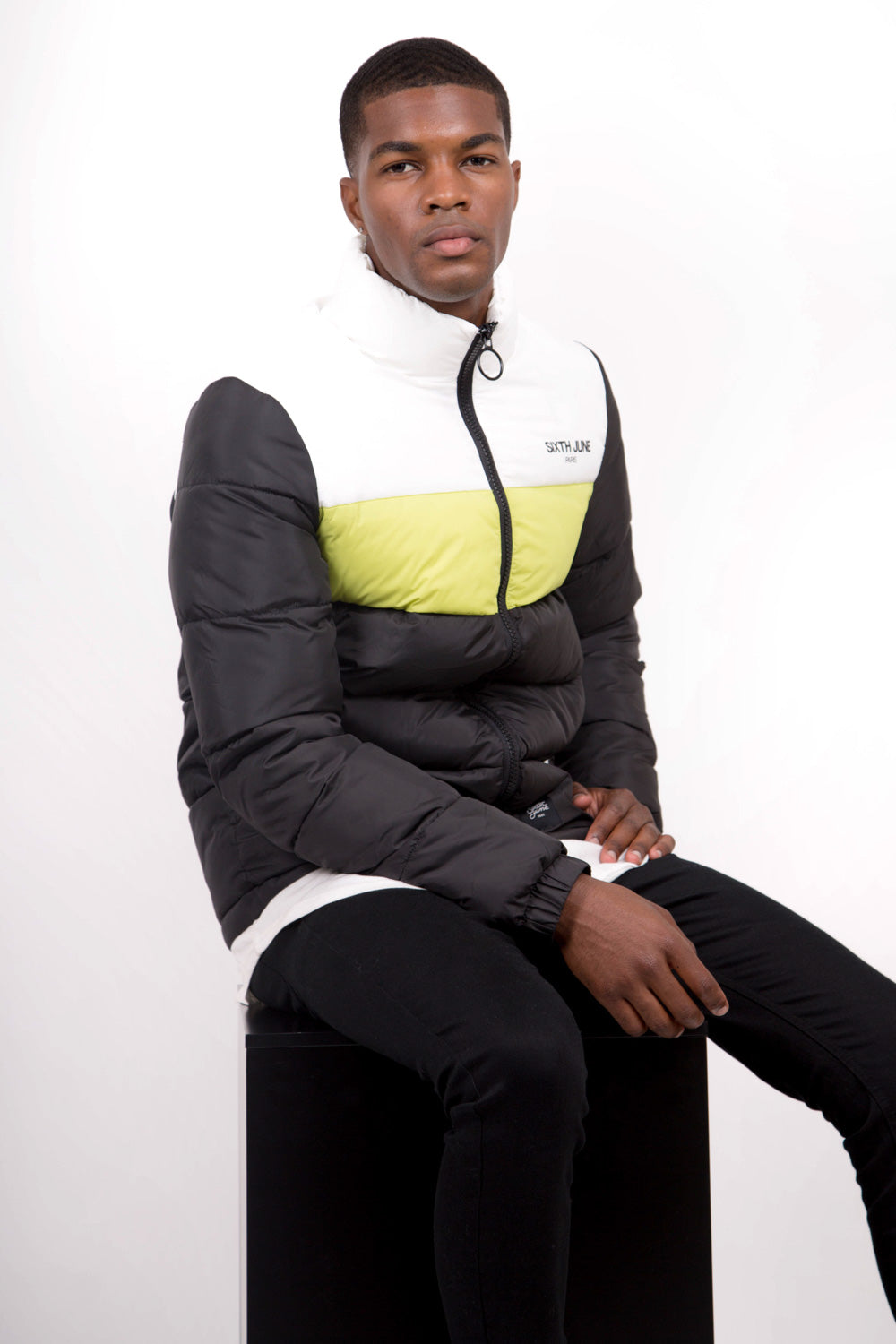 Sixth June - Doudoune tricolore logo noire blanc jaune