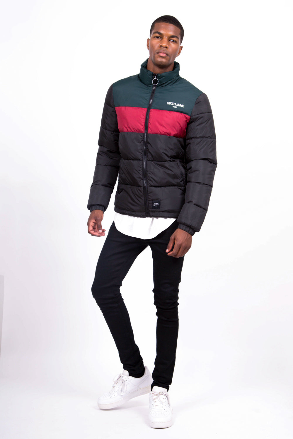 Sixth June - Doudoune tricolore logo noire rouge vert