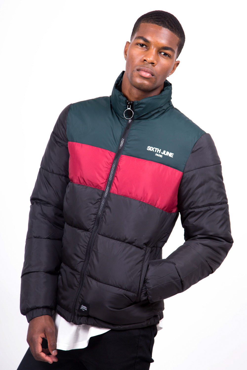 Sixth June - Doudoune tricolore logo noire rouge vert