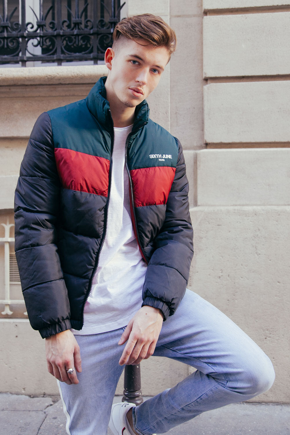 Sixth June - Doudoune tricolore logo noire rouge vert