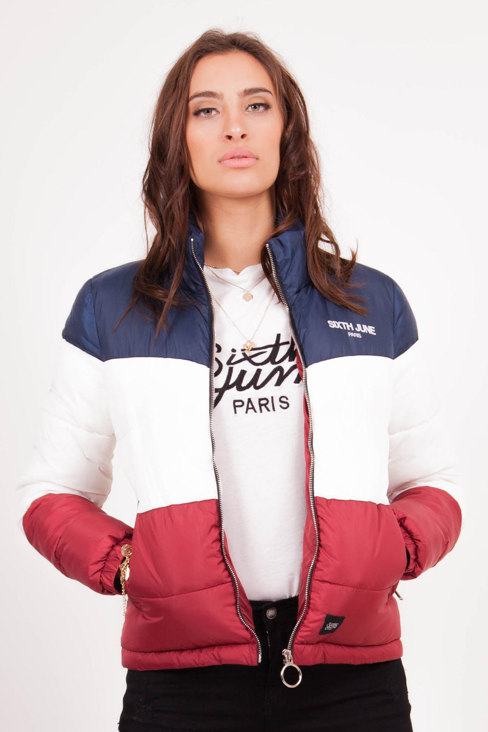 Sixth June - Doudoune tricolore logo bleue rouge blanc