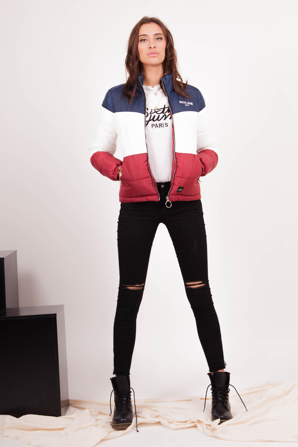 Sixth June - Doudoune tricolore logo bleue rouge blanc