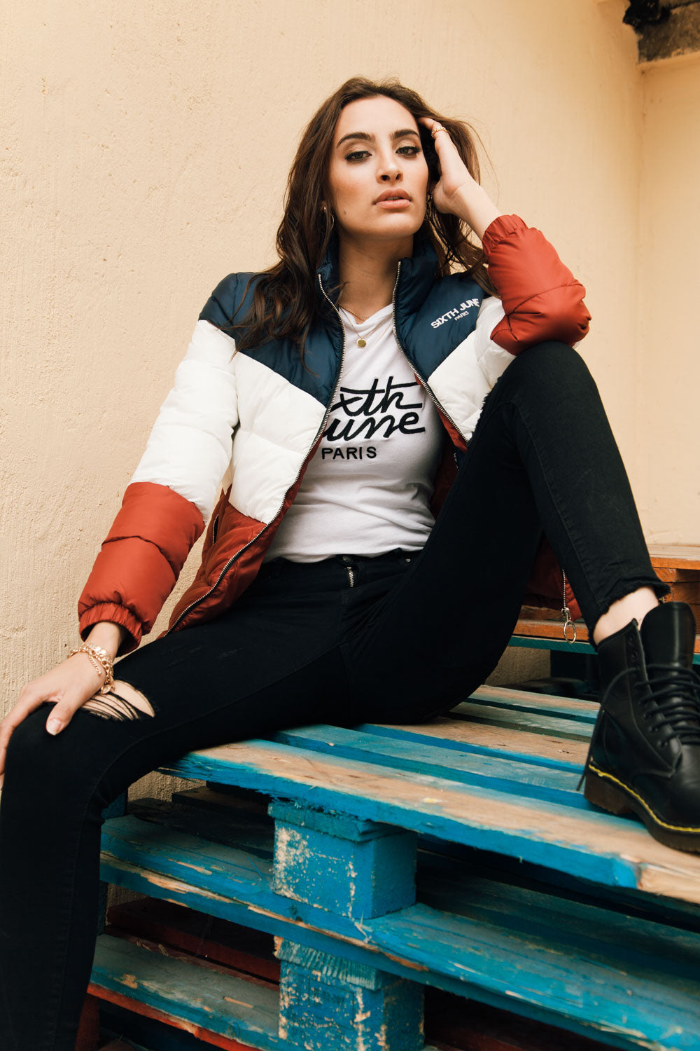 Sixth June - Doudoune tricolore logo bleue rouge blanc