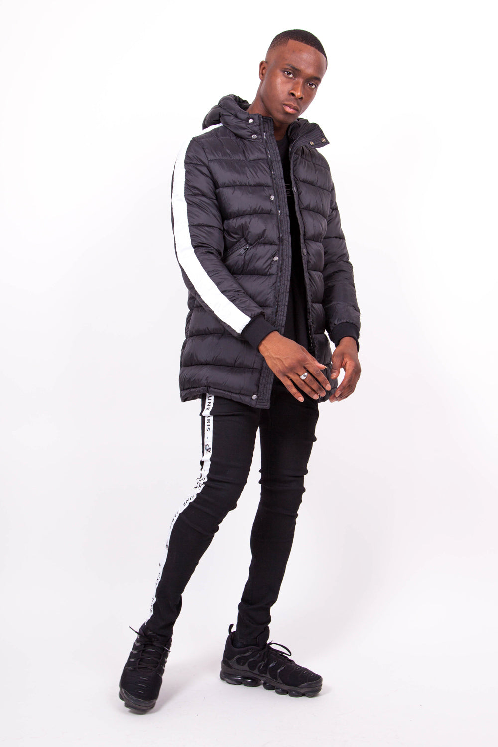 Sixth June - Doudoune mi-longue bandes noire blanc