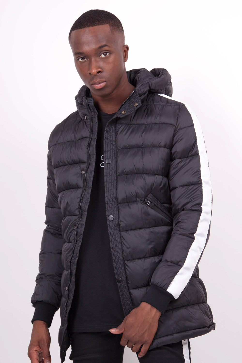 Sixth June - Doudoune mi-longue bandes noire blanc