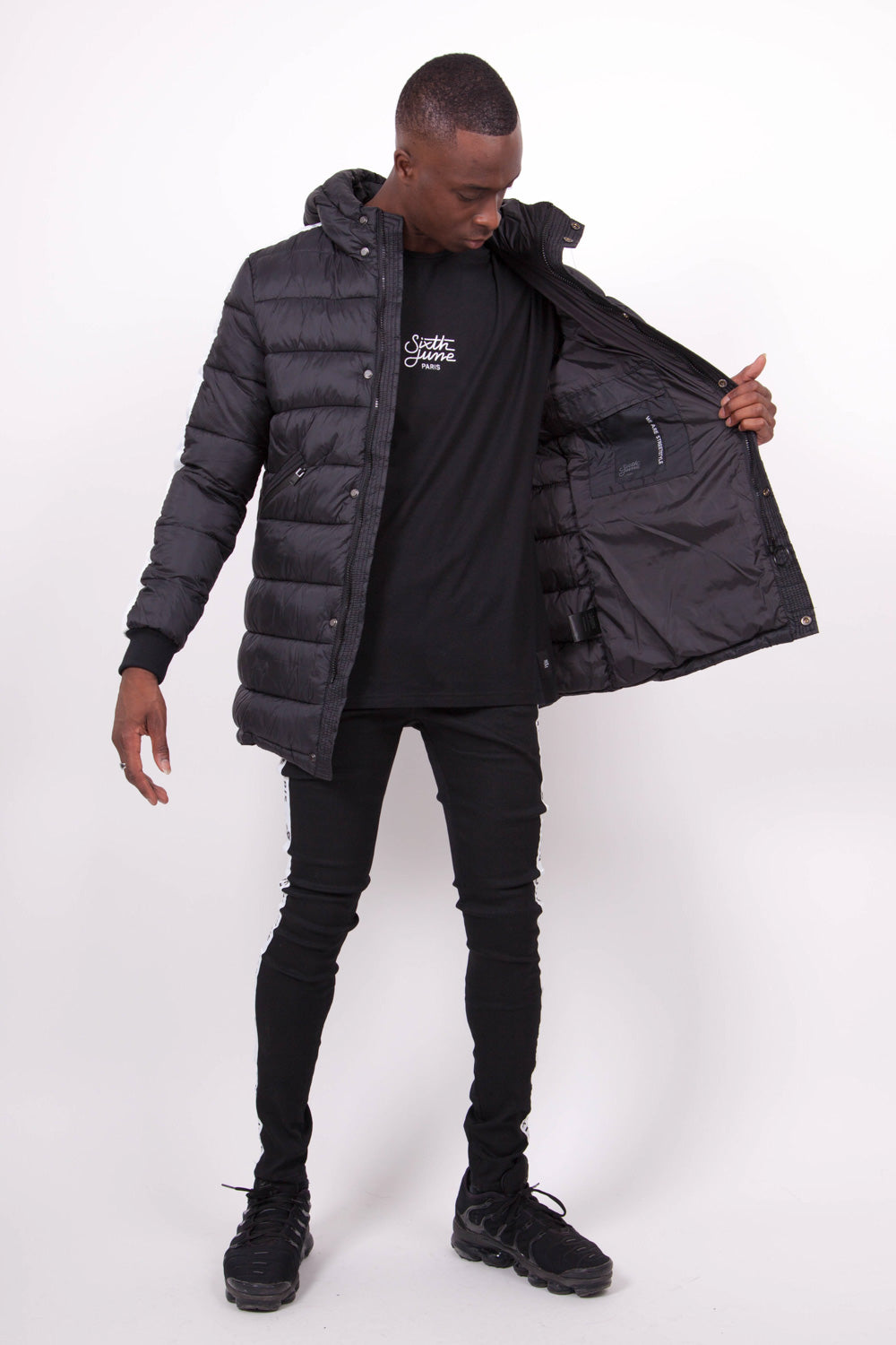 Sixth June - Doudoune mi-longue bandes noire blanc