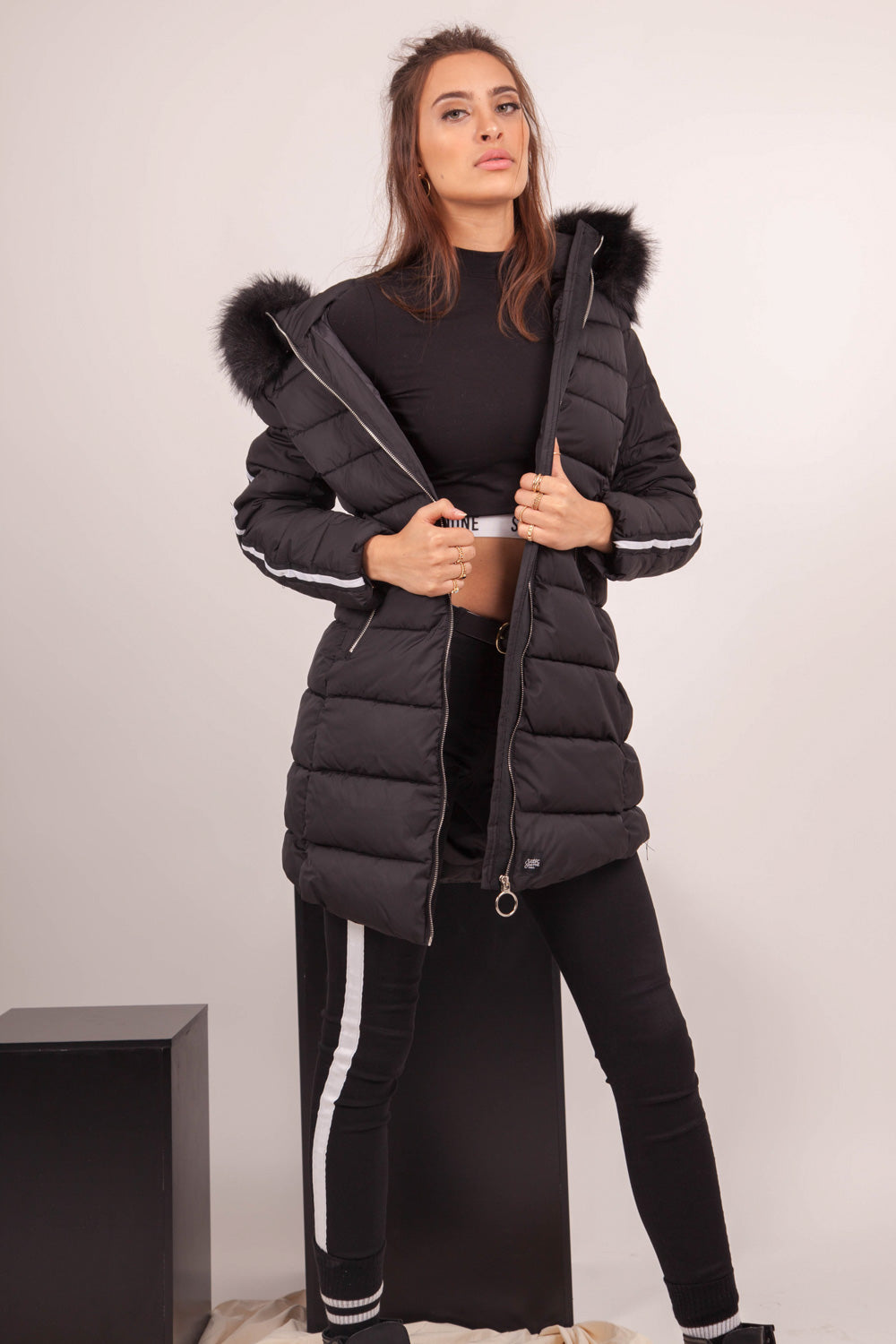 Sixth June - Doudoune longue bandes noire