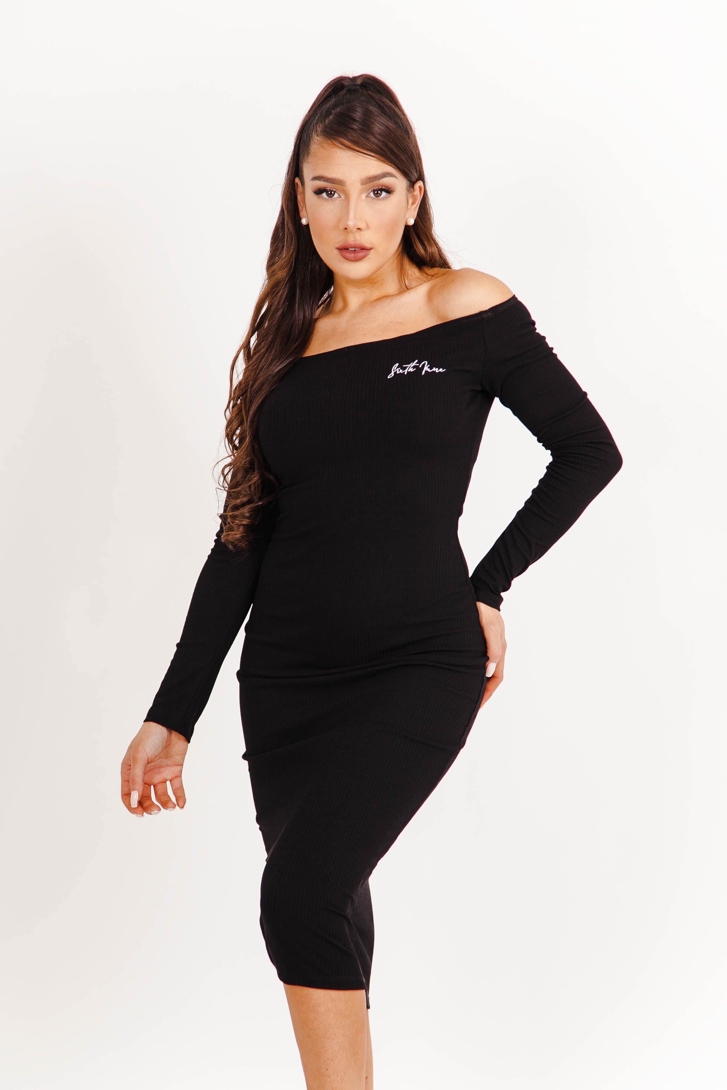 Sixth June - Robe côtelée épaules dénudées noir