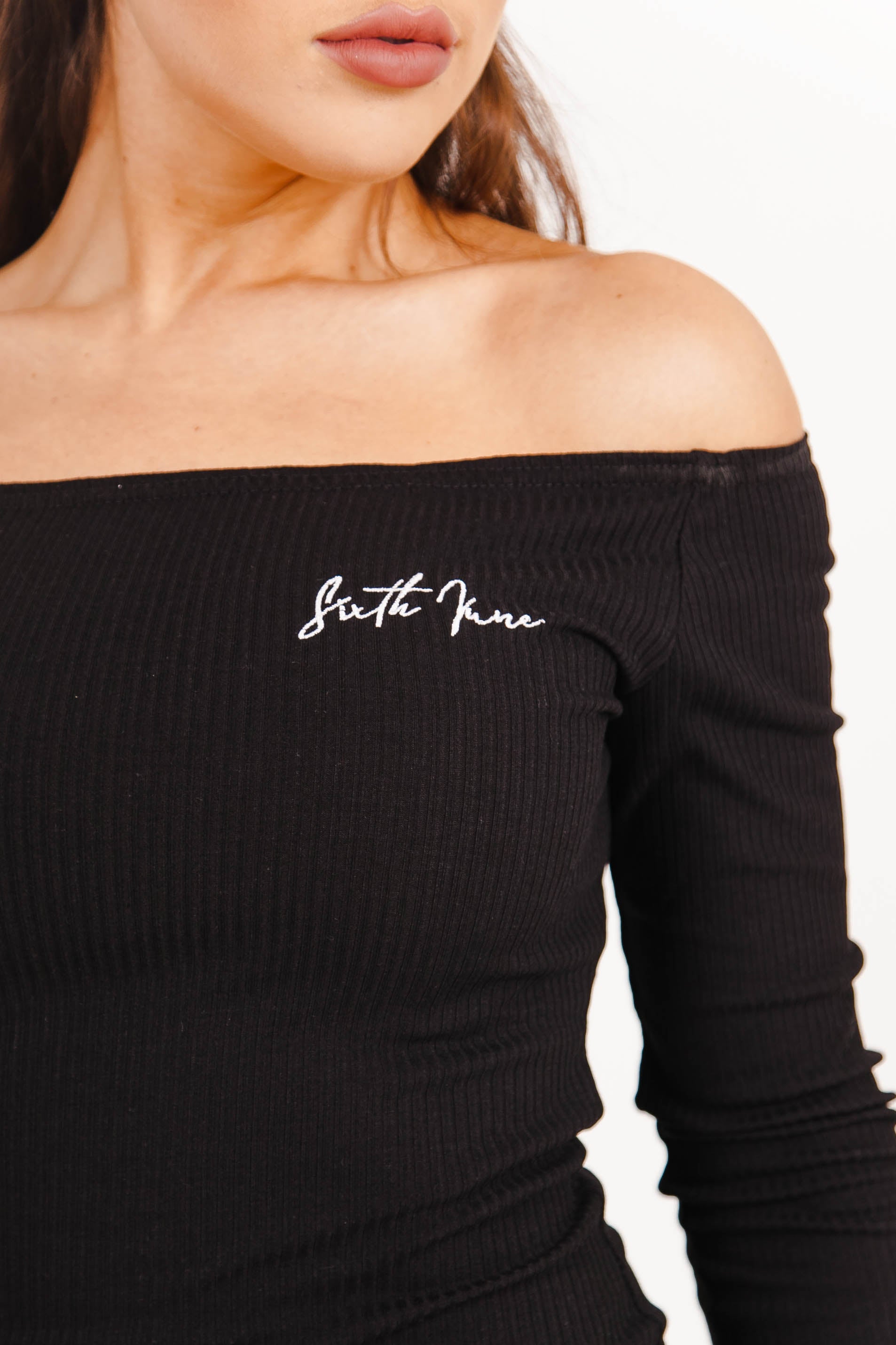 Sixth June - Robe côtelée épaules dénudées noir