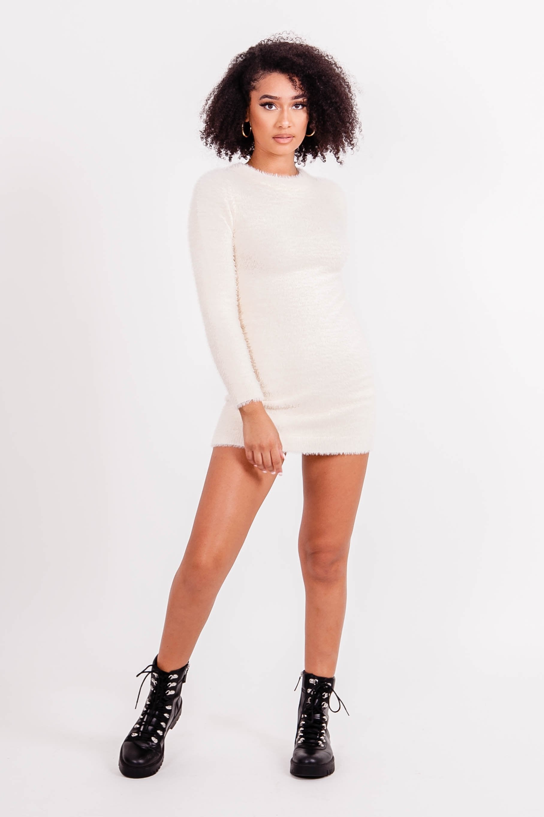 Sixth June - Robe courte duveteuse Blanc cassé