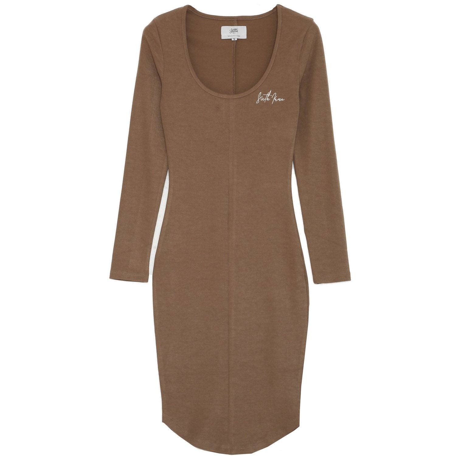 Beigefarbenes Langarmkleid