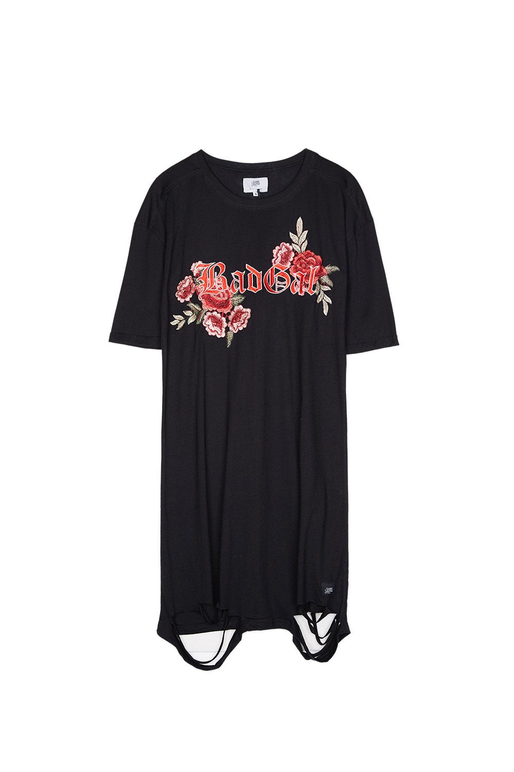 Robe déchirée broderie roses noir