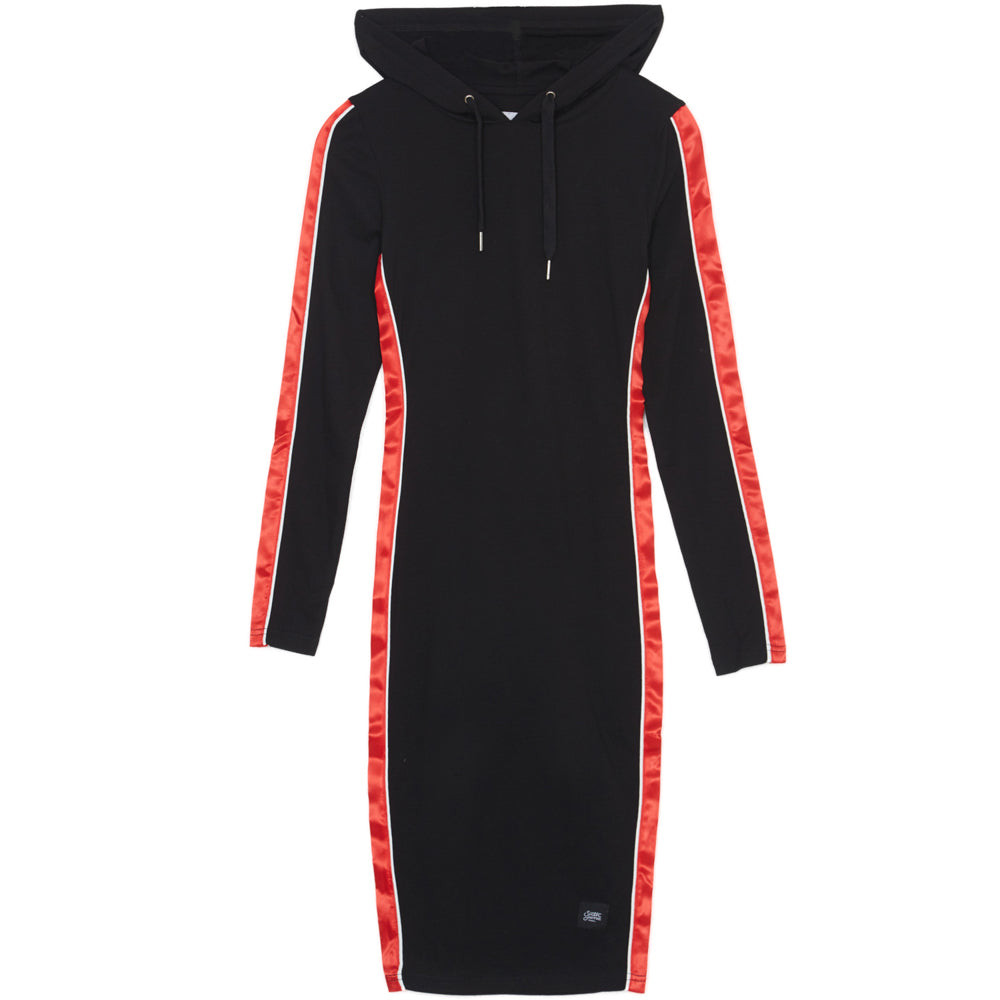 Sixth June - Robe capuche bandes satin noir rouge