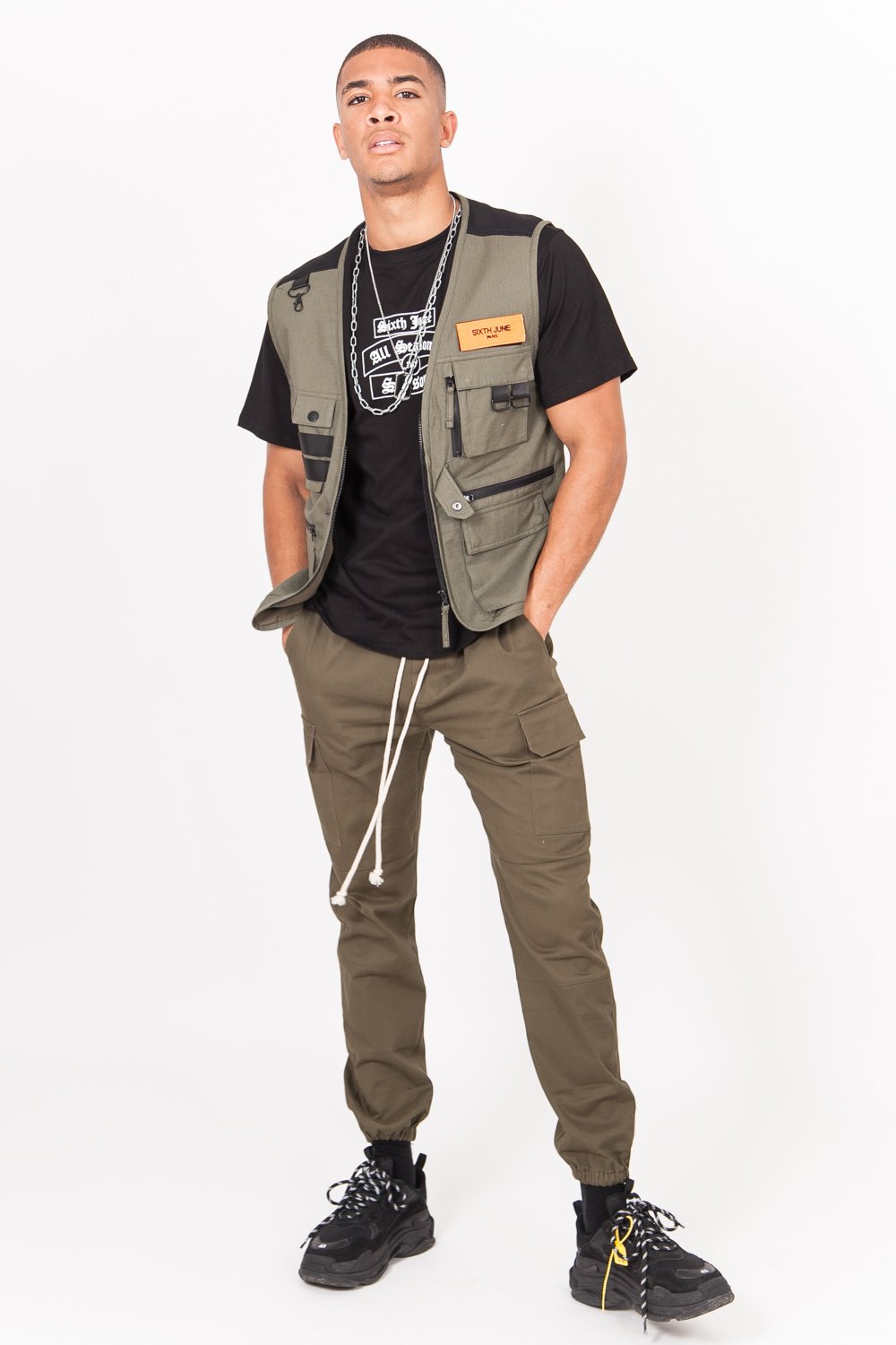 Ärmellose Weste in Khaki mit mehreren Taschen