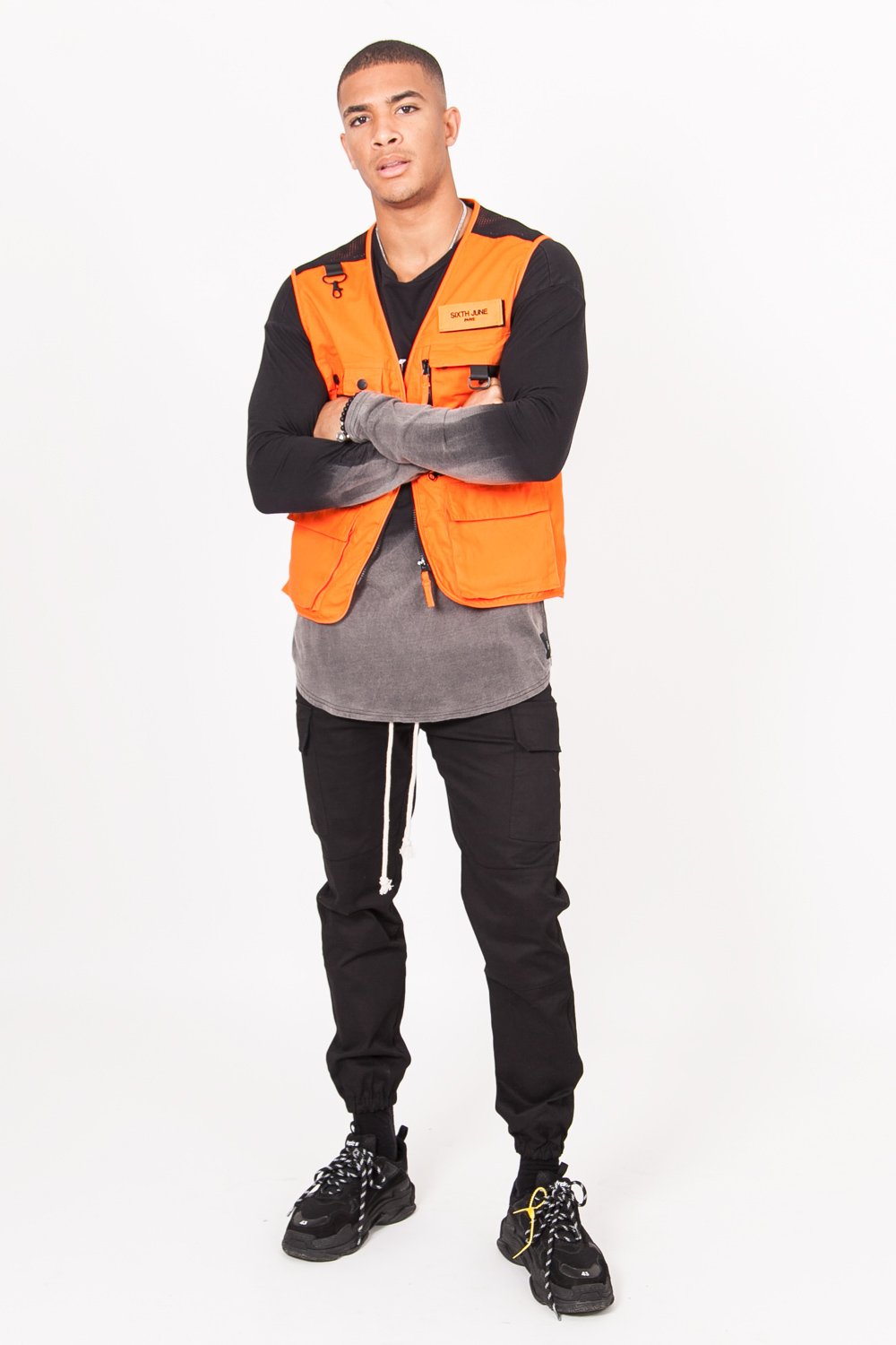 Sleeveless Multiple Pockets Vest Orange