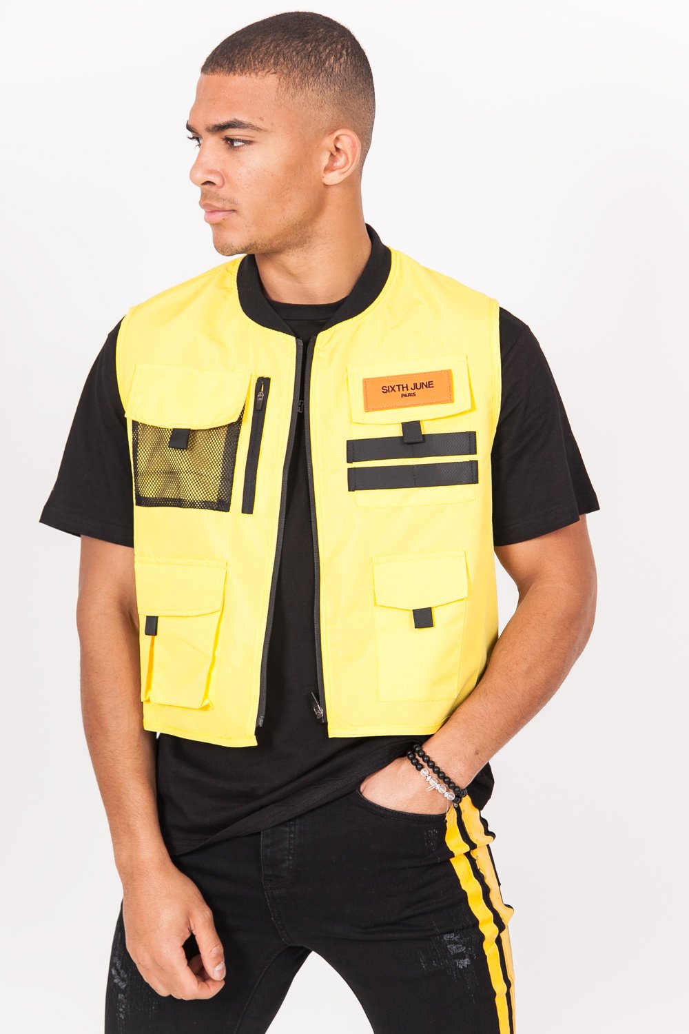 Gilet multipoches court jaune