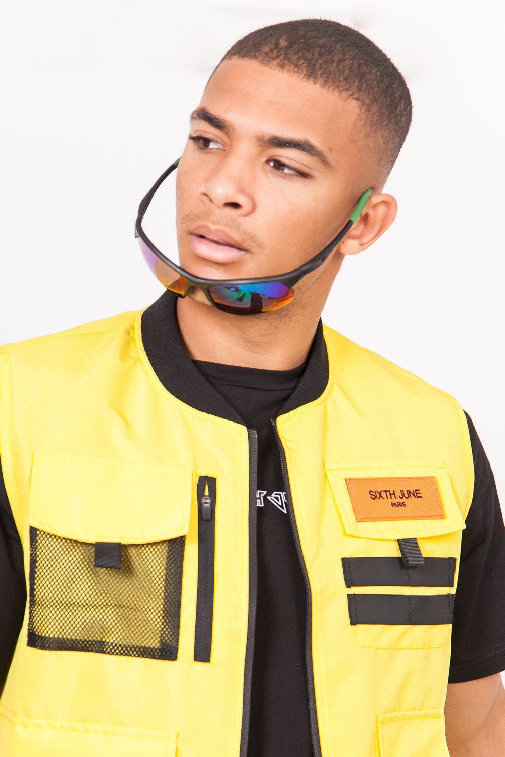 Gilet multipoches court jaune