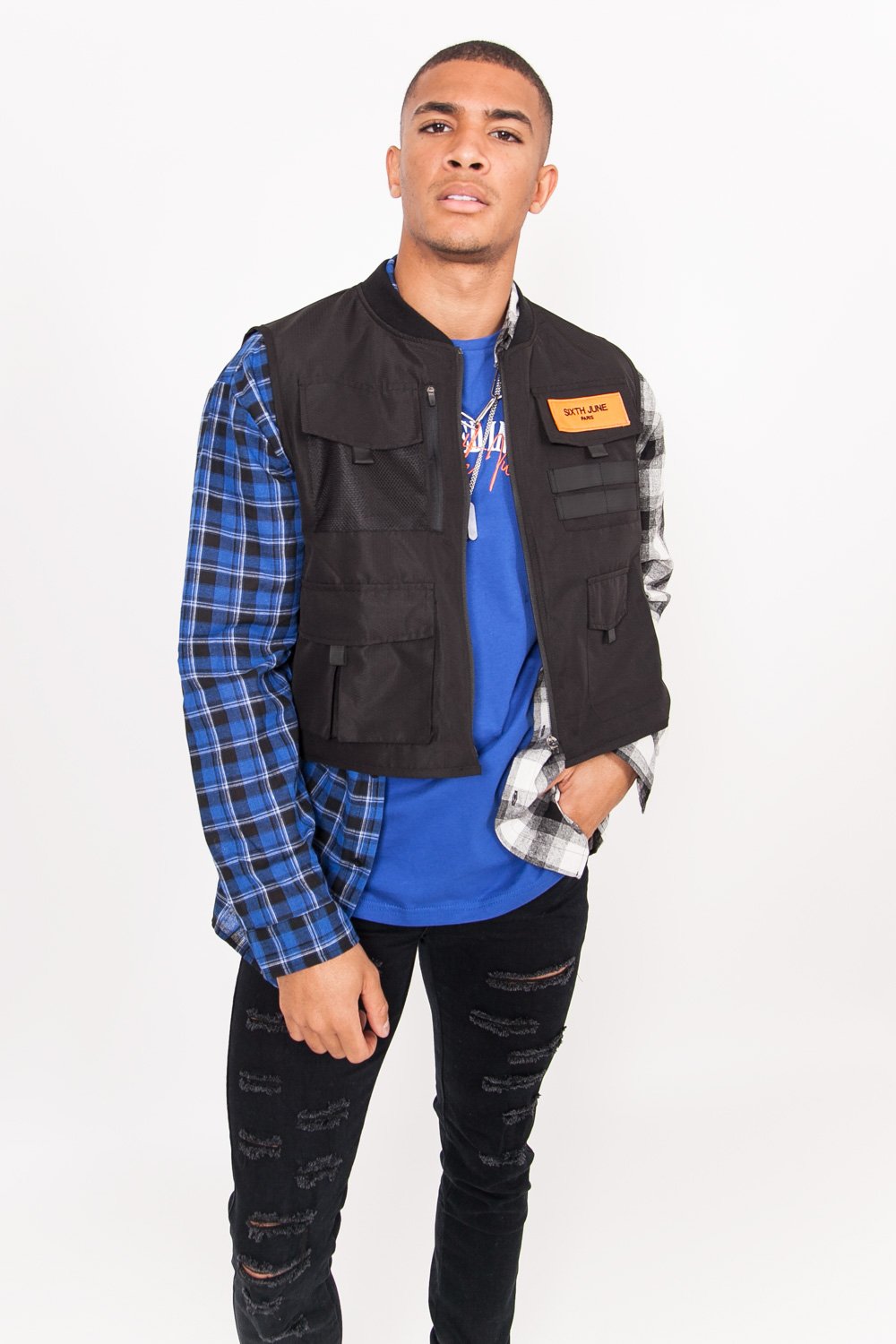 Short Multiple Pockets Vest Black