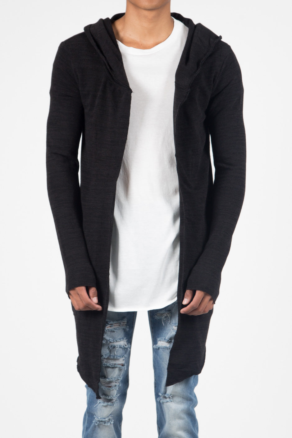 Sixth June - Gilet long capuche chiné noir 421CV