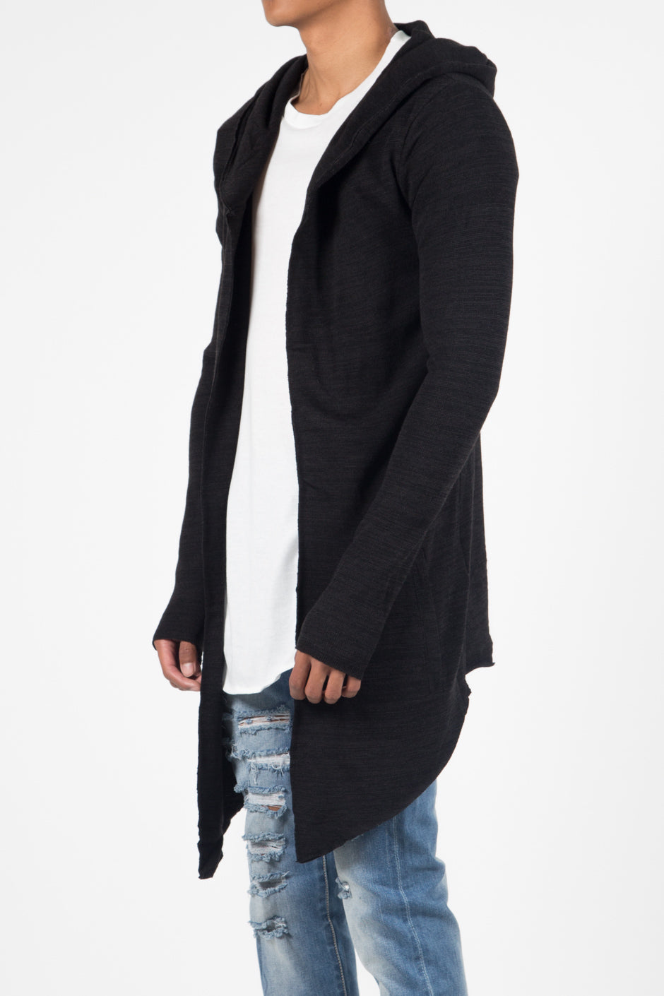 Sixth June - Gilet long capuche chiné noir 421CV