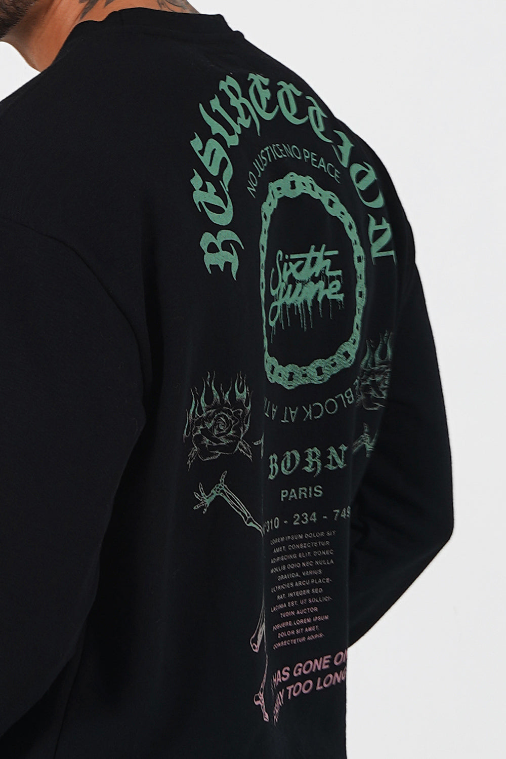 Sixth June - Sweatshirt gothique bicolore Noir
