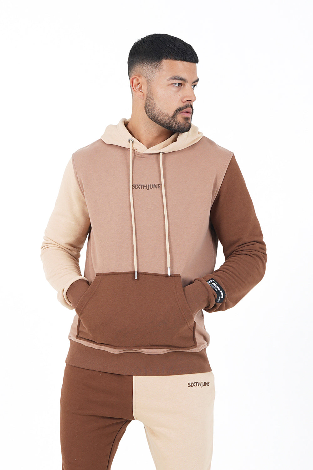 Sixth June - Sweat capuche tricolore logo Marron