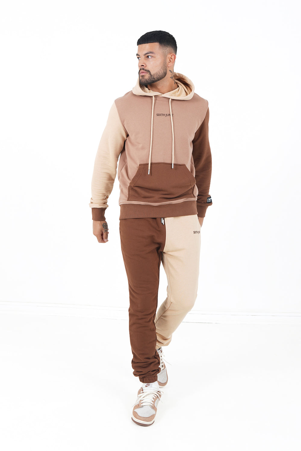 Sixth June - Sweat capuche tricolore logo Marron