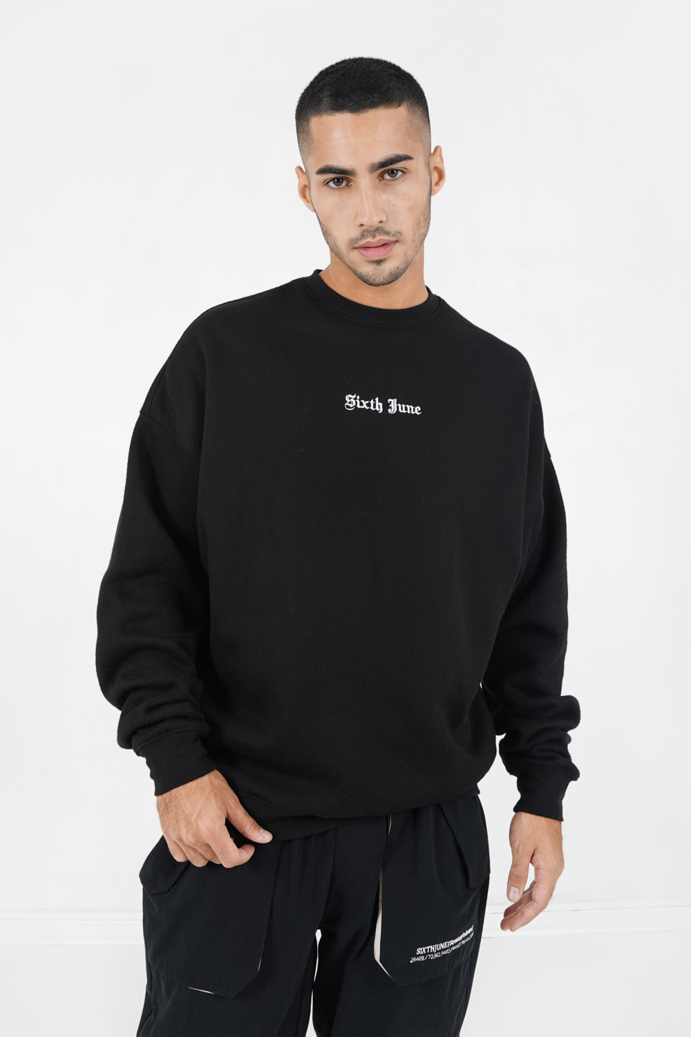 Sixth June - Sweat broderies crew oversize Noir