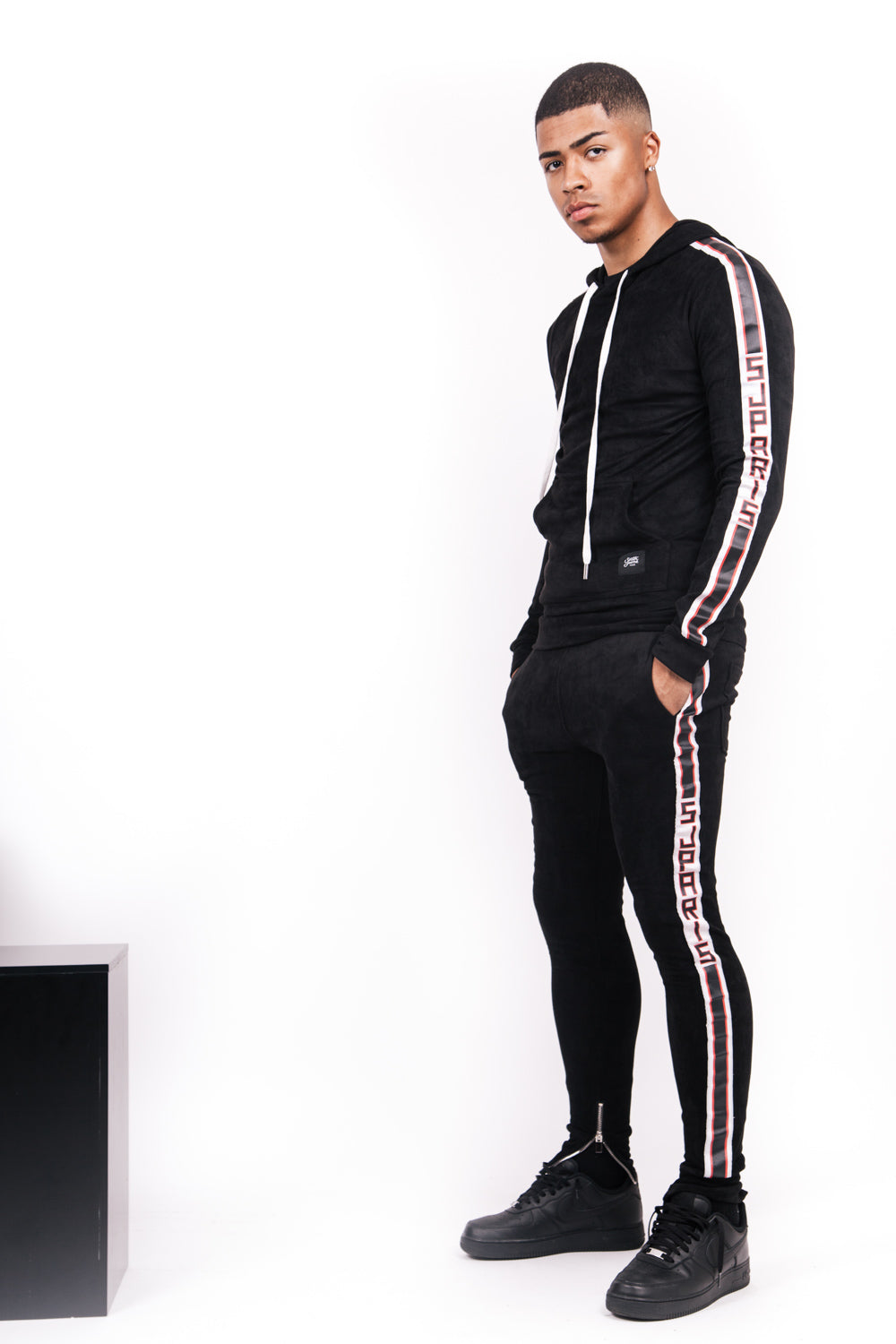 Sixth June - Sweat capuche suédine bandes texte noir