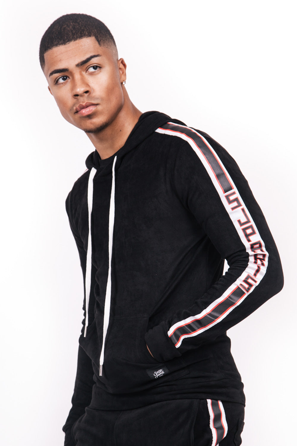 Sixth June - Sweat capuche suédine bandes texte noir