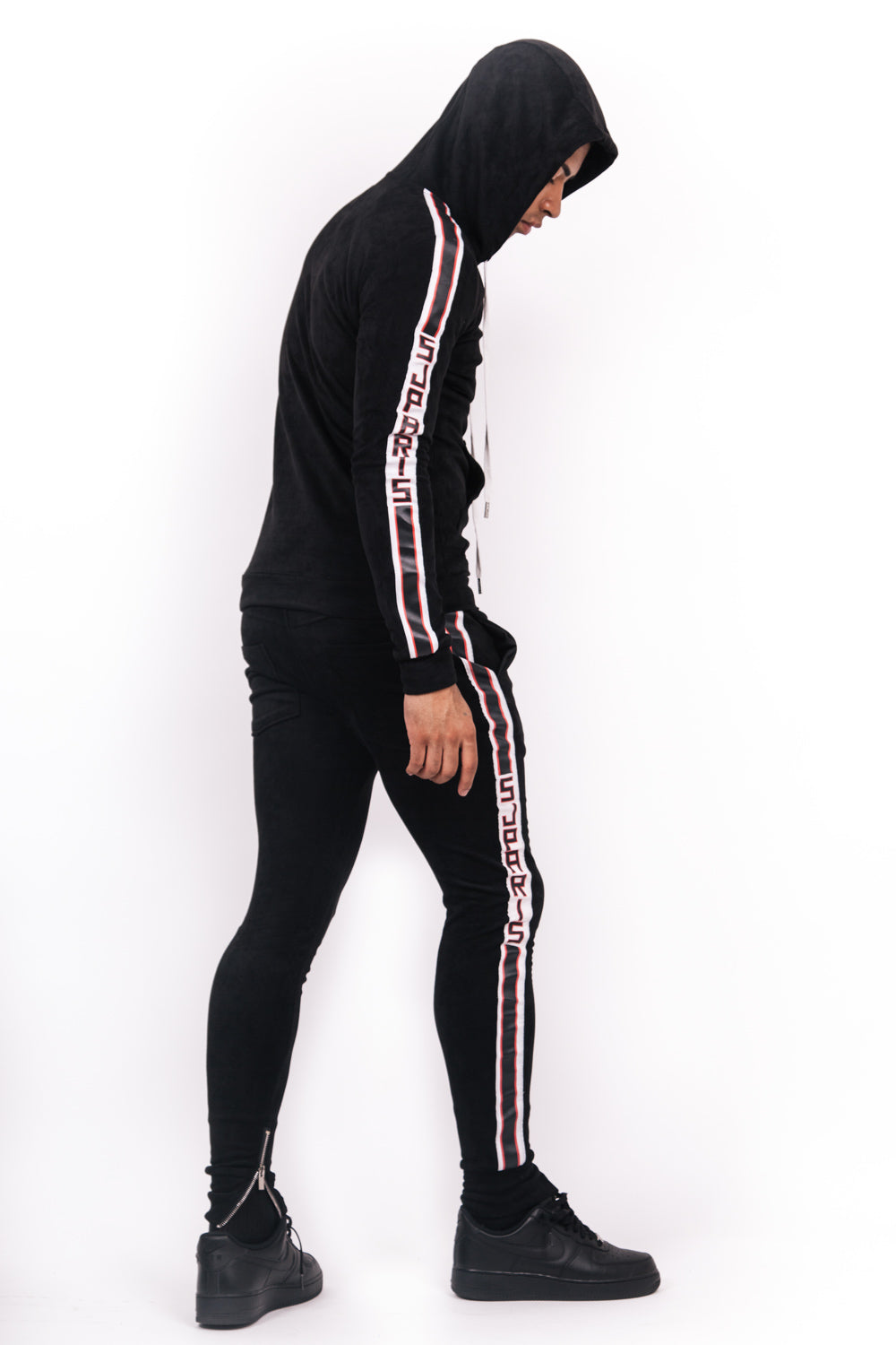 Sixth June - Sweat capuche suédine bandes texte noir