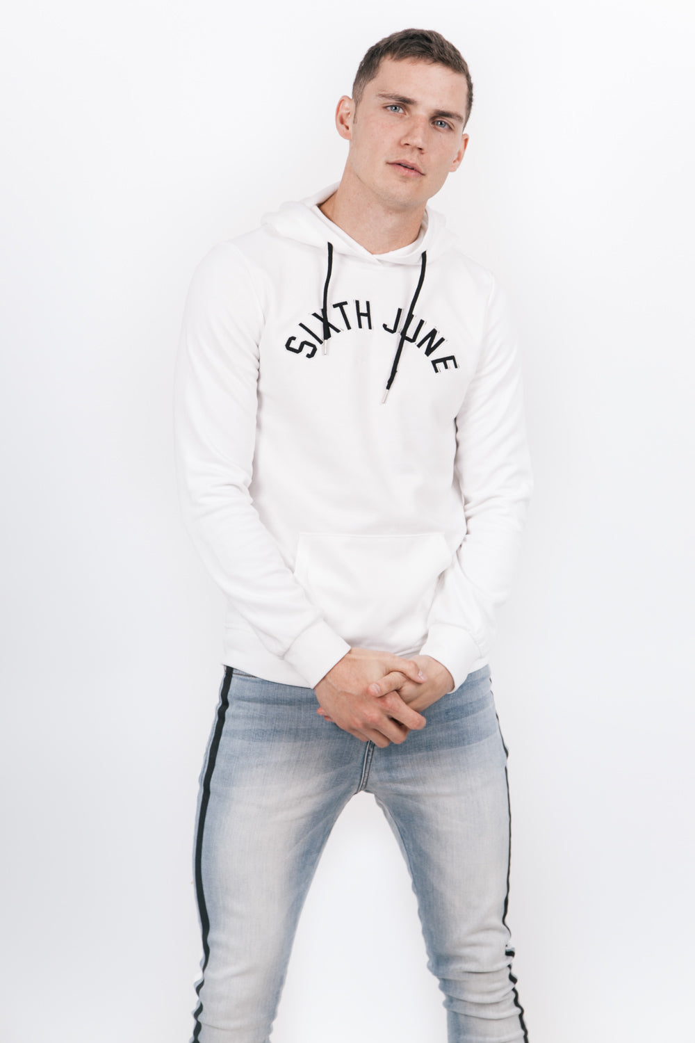 Sixth June - Sweatshirt capuche logo université blanc