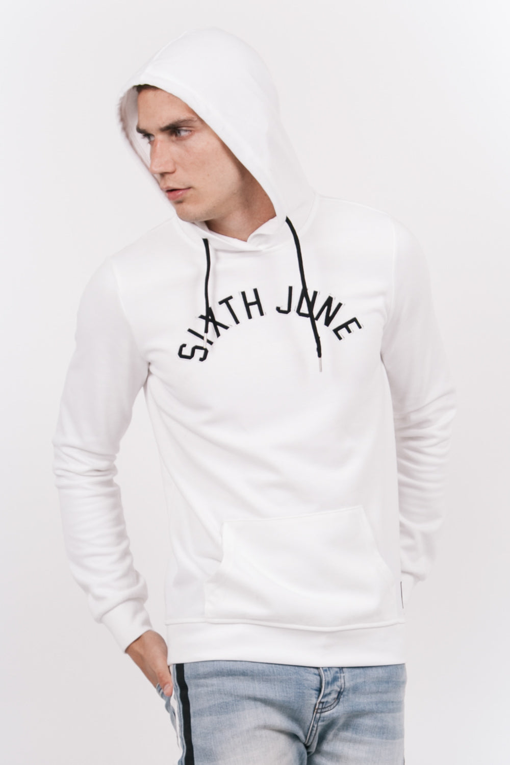 Sixth June - Sweatshirt capuche logo université blanc
