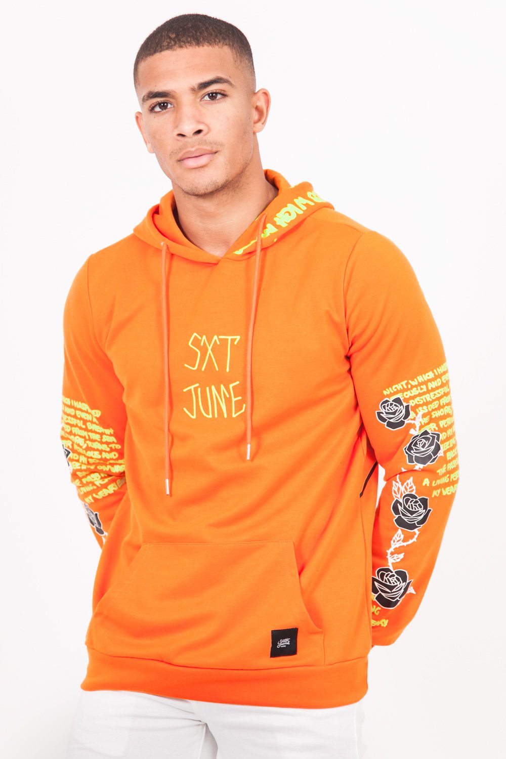 Sweat capuche imprimé tête de mort orange