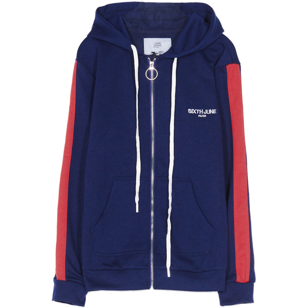 Sixth June - Sweat capuche bandes bleu rouge