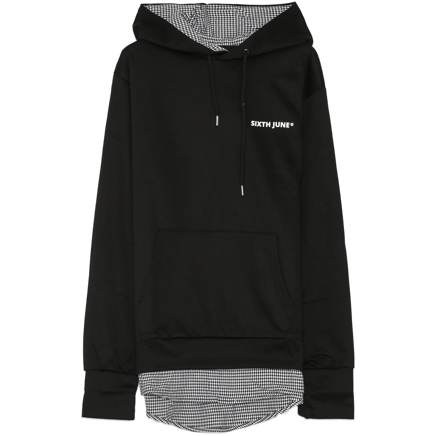 Sixth June - Sweat capuche pied-de-poule logo noir