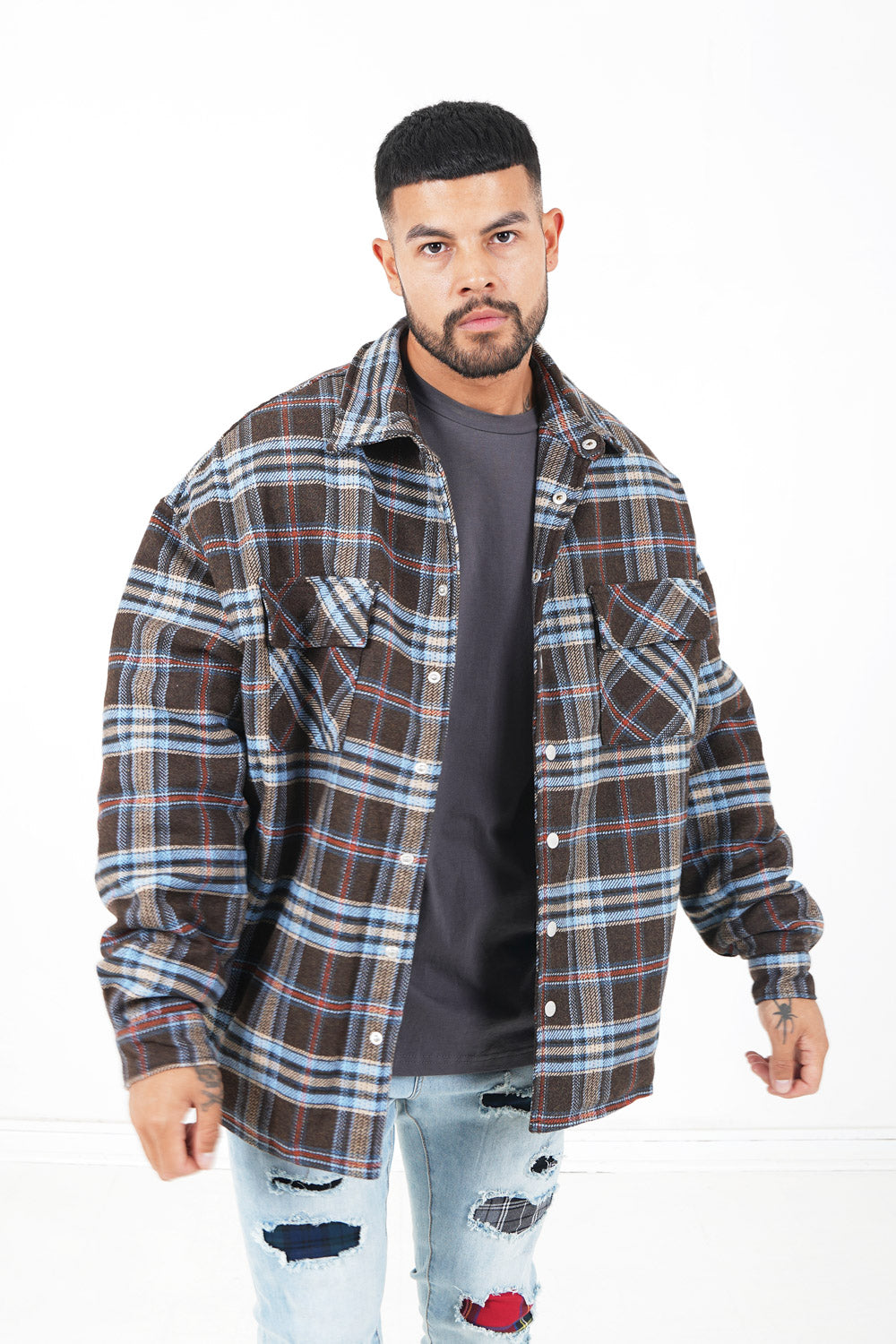 Sixth June - Veste tartan oversize Marron foncé