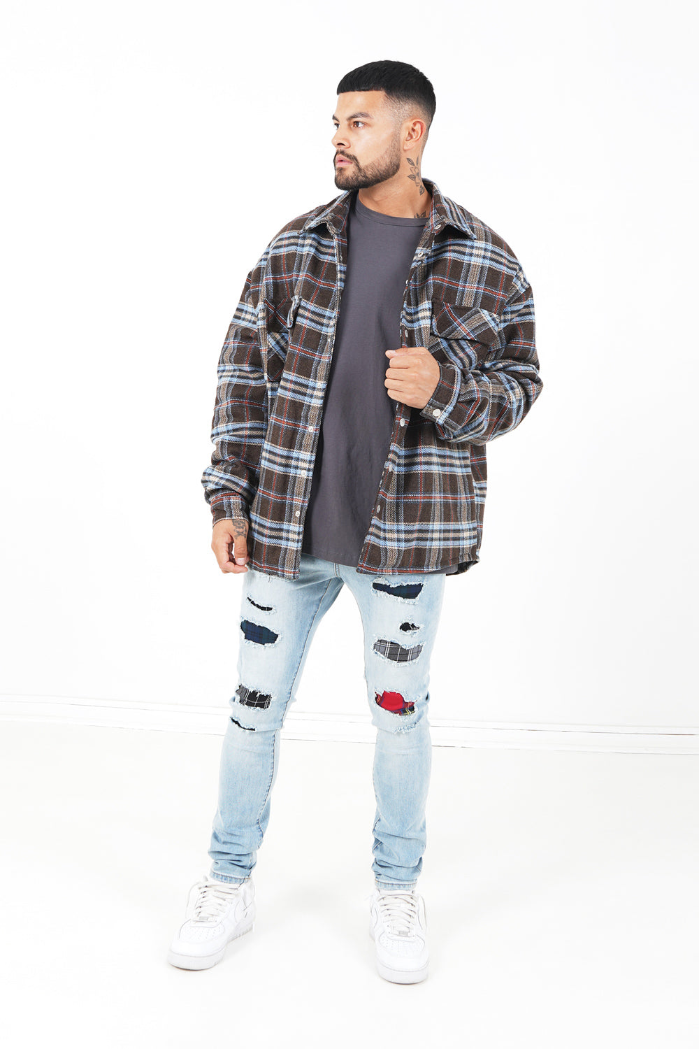 Sixth June - Veste tartan oversize Marron foncé