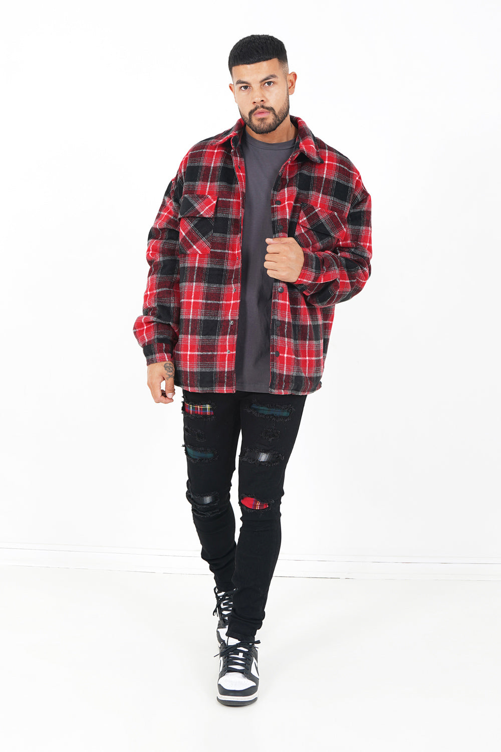 Sixth June - Veste tartan oversize Rouge